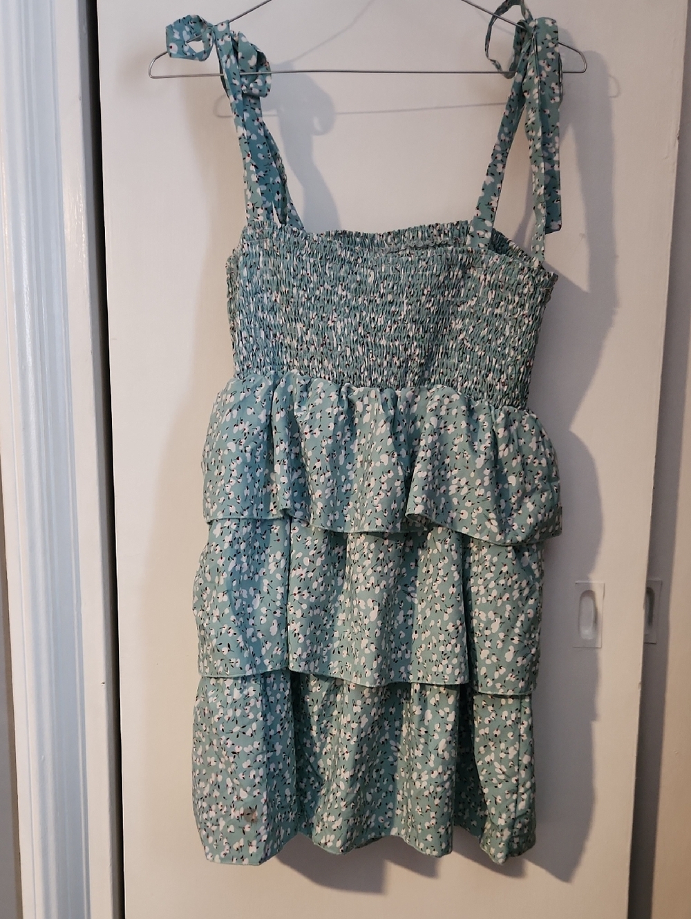 Mint Floral Tiered Sundress with Tie Straps